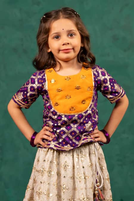 JILMIL DREAMWEAR_Off White Mirrors, Zari, Embroidery Dark Purple Top With Lehenga _Online_at_Aza_Fashions