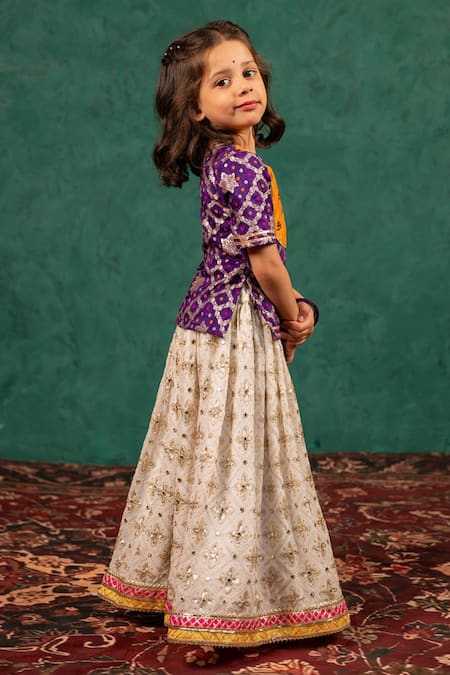 JILMIL DREAMWEAR_Off White Mirrors, Zari, Embroidery Dark Purple Top With Lehenga _at_Aza_Fashions