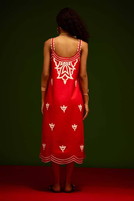 Indian Summer Story Flame Thread Embroidered Dress 