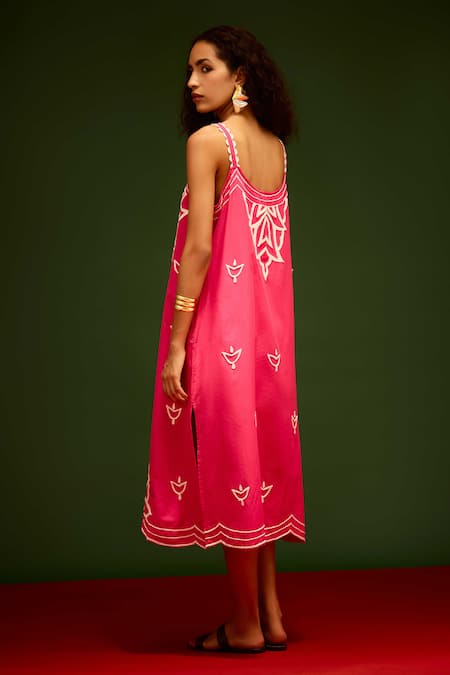 Indian Summer Story Flame Thread Embroidered Dress 