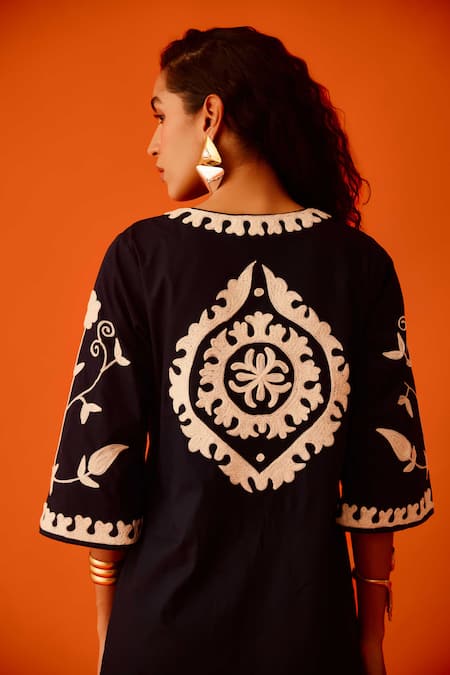 Indian Summer Story Wave Thread Embroidered Dress 