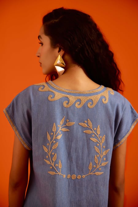 Indian Summer Story Natural Wave Thread Embroidered Dress 