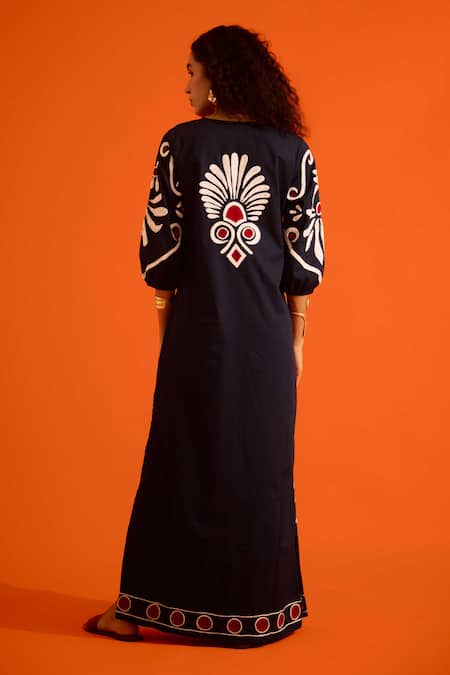 Indian Summer Story Cotton Botanical Thread Embroidered Dress 