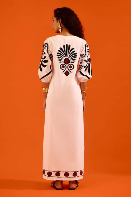 Indian Summer Story Botanical Thread Embroidered Dress 