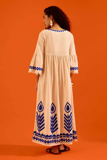 Indian Summer Story Petal Thread Embroidered Dress 