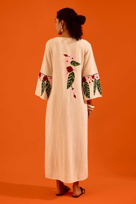 Indian Summer Story Floral Thread Embroidered Dress 