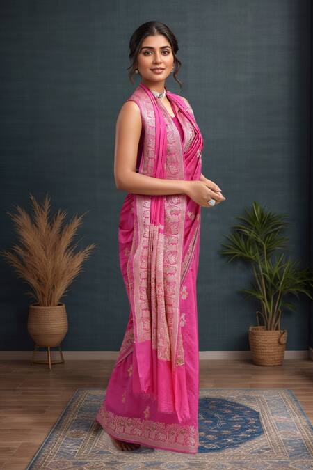 Samyukta Singhania Pink Silk Zari Banarasi Saree With Running Blouse at Aza Fashions Samyukta Singhania_Pink Silk Zari Banarasi Saree With Running Blouse _at_Aza_Fashions