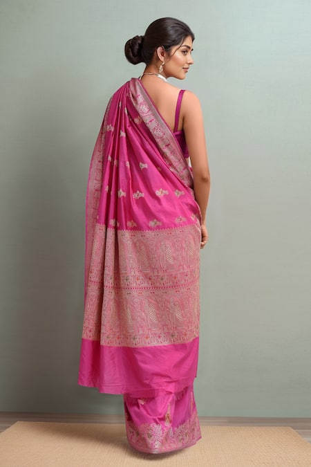 Samyukta Singhania Pink Silk Banarasi Saree With Running Blouse 