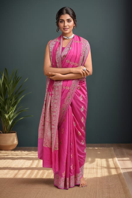 Buy Samyukta Singhania Pink Silk Zari Banarasi Saree With Running Blouse Buy_Samyukta Singhania_Pink Silk Zari Banarasi Saree With Running Blouse
