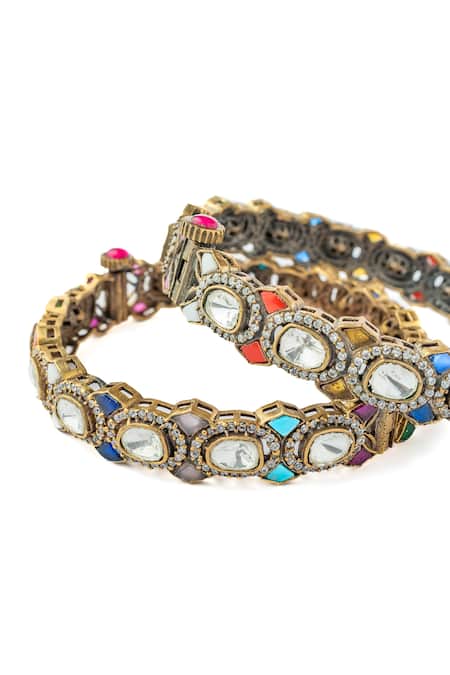 Buy_Vivinia By Vidhi Mehra_Multi Color Stones Embellished Bangles _Online_at_Aza_Fashions