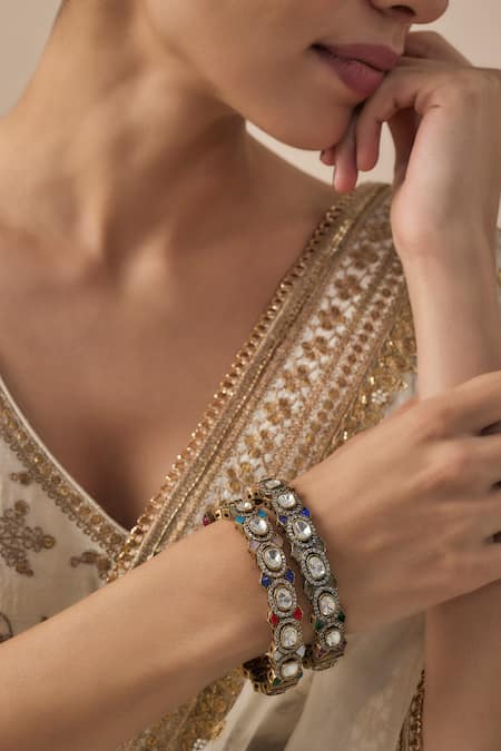 Shop_Vivinia By Vidhi Mehra_Multi Color Stones Embellished Bangles _Online_at_Aza_Fashions