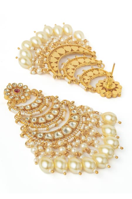 Vivinia By Vidhi Mehra Gold Plated Pearls, Stones Kundan Embellished Earrings Online at Aza Fashions Vivinia By Vidhi Mehra_Gold Plated Pearls, Stones Kundan Embellished Earrings _Online_at_Aza_Fashions