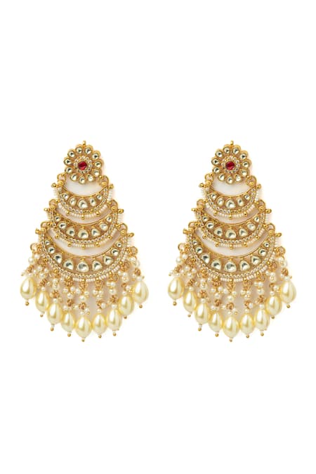 Shop Vivinia By Vidhi Mehra Gold Plated Pearls, Stones Kundan Embellished Earrings at Aza Fashions Shop_Vivinia By Vidhi Mehra_Gold Plated Pearls, Stones Kundan Embellished Earrings _at_Aza_Fashions