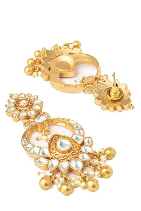 Vivinia By Vidhi Mehra Gold Plated Pearls, Stones Kundan Embellished Chandbali Earrings Online at Aza Fashions Vivinia By Vidhi Mehra_Gold Plated Pearls, Stones Kundan Embellished Chandbali Earrings _Online_at_Aza_Fashions