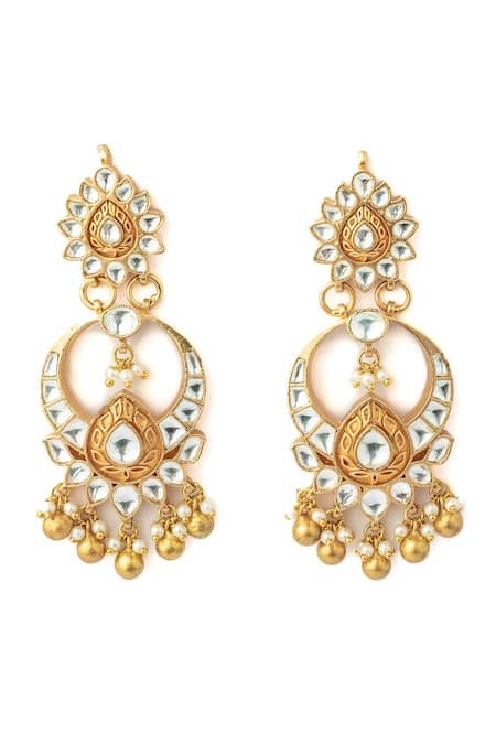 Shop Vivinia By Vidhi Mehra Gold Plated Pearls, Stones Kundan Embellished Chandbali Earrings at Aza Fashions Shop_Vivinia By Vidhi Mehra_Gold Plated Pearls, Stones Kundan Embellished Chandbali Earrings _at_Aza_Fashions