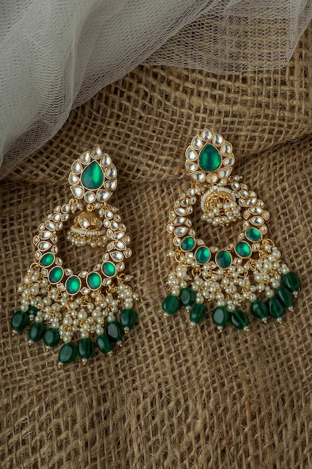 Vivinia By Vidhi Mehra Gold Plated Pearls, Stones Embellished Chandbali Earrings 