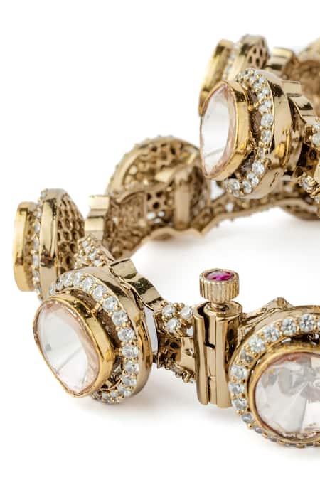 Buy Vivinia By Vidhi Mehra Gold Plated Stones, Rhinestones Asymmetric Embellished Bangles Online at Aza Fashions Buy_Vivinia By Vidhi Mehra_Gold Plated Stones, Rhinestones Asymmetric Embellished Bangles _Online_at_Aza_Fashions