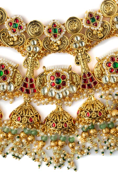 Shop Vivinia By Vidhi Mehra Multi Color Pearls, Stones Kundan Embellished Bridal Necklace Set Online at Aza Fashions Shop_Vivinia By Vidhi Mehra_Multi Color Pearls, Stones Kundan Embellished Bridal Necklace Set _Online_at_Aza_Fashions