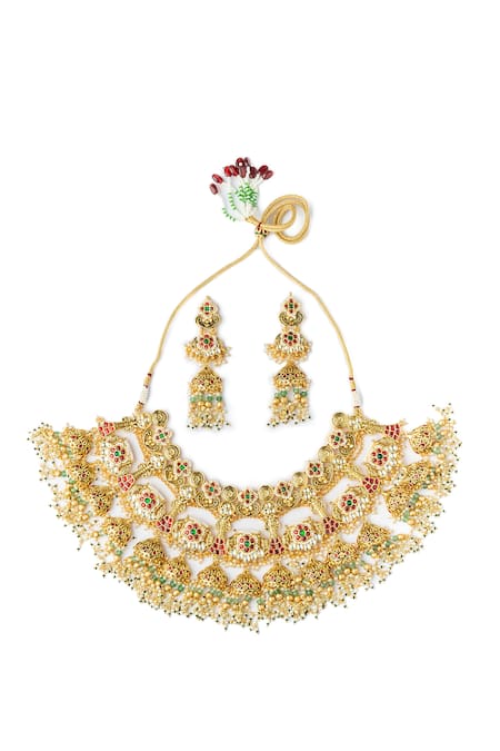 Shop Vivinia By Vidhi Mehra Multi Color Pearls, Stones Kundan Embellished Bridal Necklace Set at Aza Fashions Shop_Vivinia By Vidhi Mehra_Multi Color Pearls, Stones Kundan Embellished Bridal Necklace Set _at_Aza_Fashions