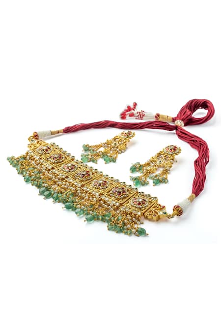 Buy Vivinia By Vidhi Mehra Multi Color Stones, Pearls, Beads Floral Embellished Choker Set Online at Aza Fashions Buy_Vivinia By Vidhi Mehra_Multi Color Stones, Pearls, Beads Floral Embellished Choker Set _Online_at_Aza_Fashions