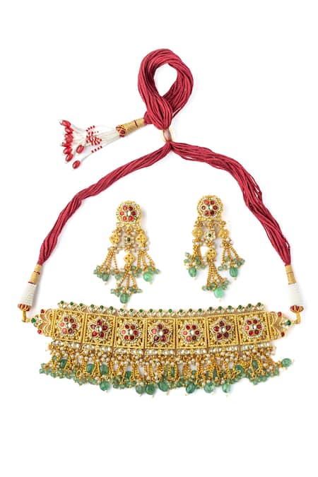 Shop Vivinia By Vidhi Mehra Multi Color Stones, Pearls, Beads Floral Embellished Choker Set at Aza Fashions Shop_Vivinia By Vidhi Mehra_Multi Color Stones, Pearls, Beads Floral Embellished Choker Set _at_Aza_Fashions