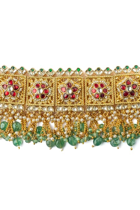 Shop Vivinia By Vidhi Mehra Multi Color Stones, Pearls, Beads Floral Embellished Choker Set Online at Aza Fashions Shop_Vivinia By Vidhi Mehra_Multi Color Stones, Pearls, Beads Floral Embellished Choker Set _Online_at_Aza_Fashions