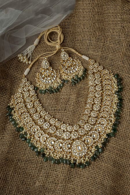 Vivinia By Vidhi Mehra Gold Plated Pearls, Stones Kundan Embellished Necklace Set 