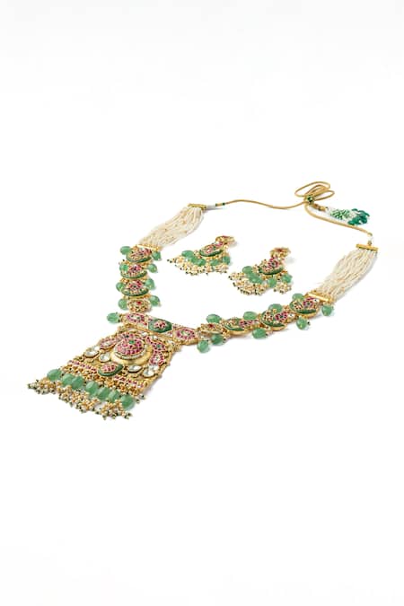 Vivinia By Vidhi Mehra Multi Color Stones, Pearls, Beads Kundan Floral Embellished Necklace Set Online at Aza Fashions Vivinia By Vidhi Mehra_Multi Color Stones, Pearls, Beads Kundan Floral Embellished Necklace Set _Online_at_Aza_Fashions
