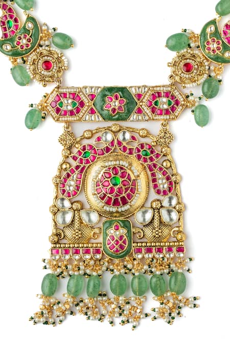 Shop Vivinia By Vidhi Mehra Multi Color Stones, Pearls, Beads Kundan Floral Embellished Necklace Set Online at Aza Fashions Shop_Vivinia By Vidhi Mehra_Multi Color Stones, Pearls, Beads Kundan Floral Embellished Necklace Set _Online_at_Aza_Fashions