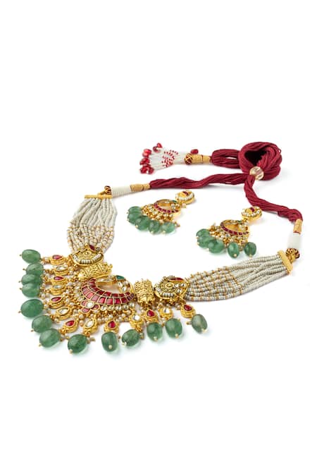 Buy_Vivinia By Vidhi Mehra_Multi Color Stones, Pearls Kundan Embellished Necklace Set _Online_at_Aza_Fashions