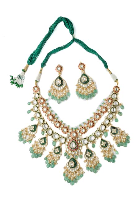 Shop Vivinia By Vidhi Mehra Multi Color Pearls, Stones Saadgi Embellished Necklace Set at Aza Fashions Shop_Vivinia By Vidhi Mehra_Multi Color Pearls, Stones Saadgi Embellished Necklace Set _at_Aza_Fashions