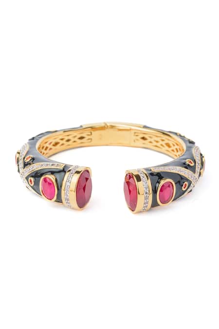 Shop Vivinia By Vidhi Mehra Gold Plated Stones, Rhinestones Florence Embellished Kada at Aza Fashions Shop_Vivinia By Vidhi Mehra_Gold Plated Stones, Rhinestones Florence Embellished Kada _at_Aza_Fashions