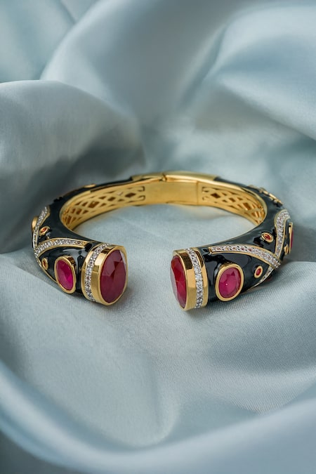 Vivinia By Vidhi Mehra Gold Plated Stones, Rhinestones Florence Embellished Kada 