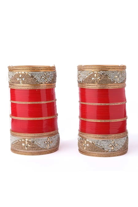 Shop_Vivinia By Vidhi Mehra_Red Stones, Rhinestones Embellished Chuda Set _at_Aza_Fashions