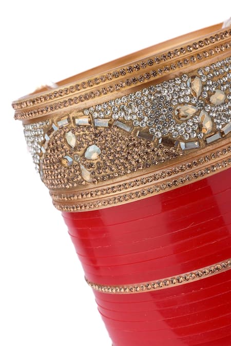 Vivinia By Vidhi Mehra_Red Stones, Rhinestones Embellished Chuda Set _Online_at_Aza_Fashions