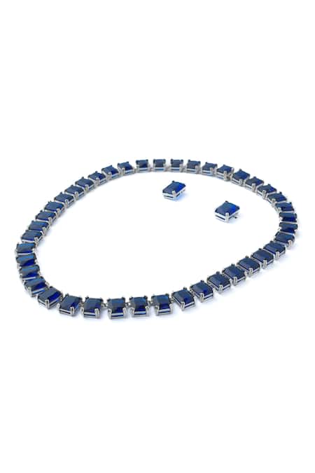 Vivinia By Vidhi Mehra Silver Plated Stones Contrast Embellished Necklace Set Online at Aza Fashions Vivinia By Vidhi Mehra_Silver Plated Stones Contrast Embellished Necklace Set _Online_at_Aza_Fashions