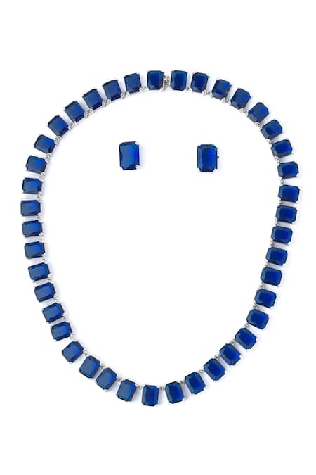 Shop Vivinia By Vidhi Mehra Silver Plated Stones Contrast Embellished Necklace Set at Aza Fashions Shop_Vivinia By Vidhi Mehra_Silver Plated Stones Contrast Embellished Necklace Set _at_Aza_Fashions