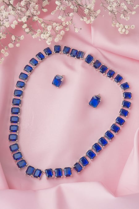 Vivinia By Vidhi Mehra Silver Plated Stones Contrast Embellished Necklace Set 
