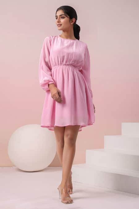 Naintara Bajaj_Pink Crepe Round Neck Candy Backless Dress _Online_at_Aza_Fashions