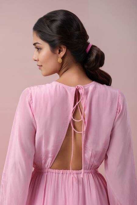 Buy_Naintara Bajaj_Pink Crepe Round Neck Candy Backless Dress 