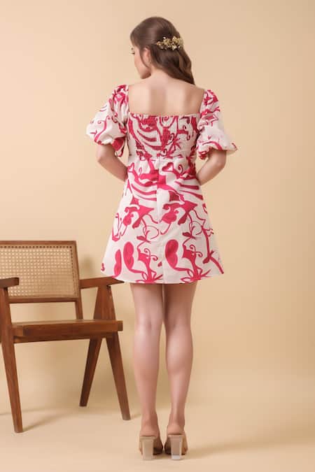 Naintara Bajaj Abstract Print Smocked Dress 