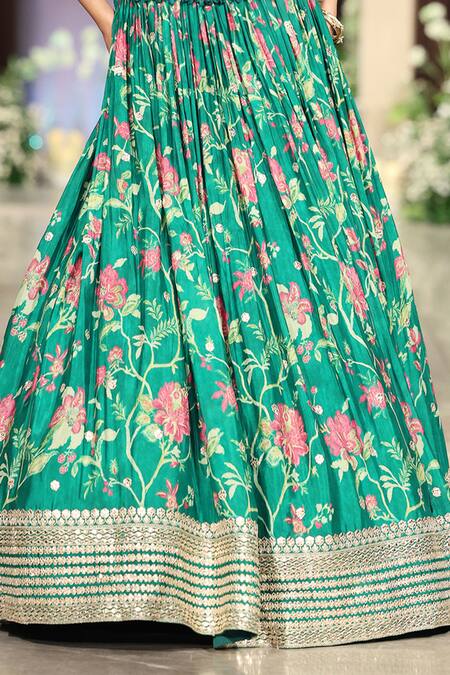 Basanti - Kapde Aur Koffee_Green Chiffon Sequins, Mirrors, Beads, Embroidery Halter Lehenga With Blouse_Online_at_Aza_Fashions