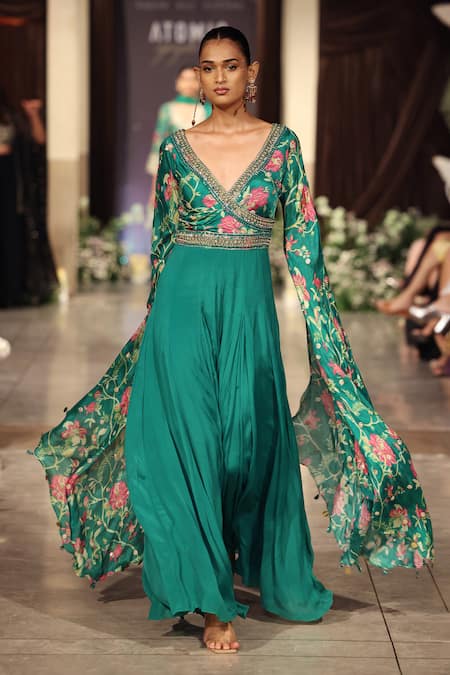 Basanti - Kapde Aur Koffee Green Chiffon Embroidered Jumpsuit 