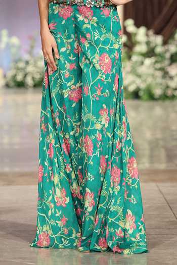 Basanti Kapde aur Koffee Green Chiffon Sequins, Beads Sweetheart Neck Embroidered Corset Sharara  3