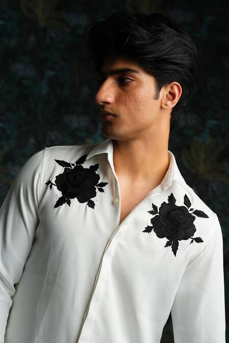 House Of Koa_White Embroidery Noir Rose Shirt _Online_at_Aza_Fashions