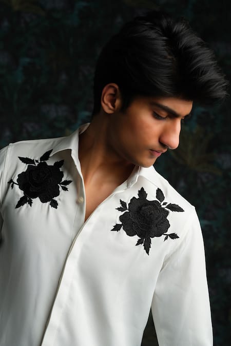 Buy_House Of Koa_White Embroidery Noir Rose Shirt _Online_at_Aza_Fashions