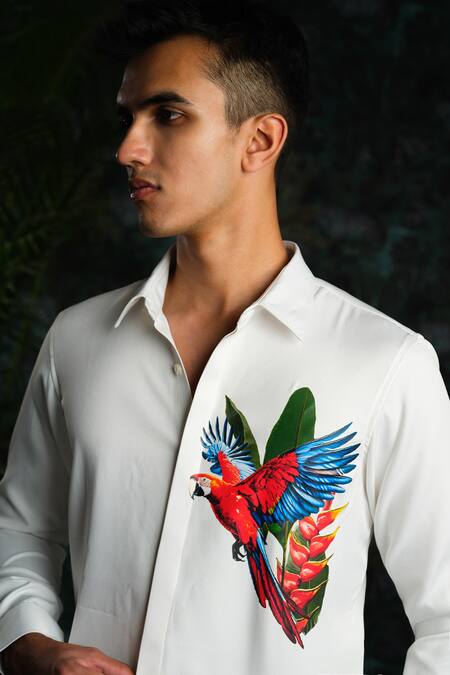 House Of Koa_White Crepe Macaw Mirage Shirt _Online_at_Aza_Fashions