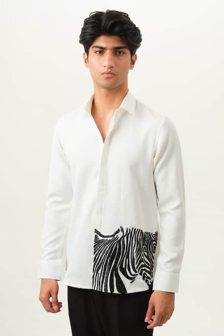 House Of Koa_White Crepe Embroidery Zira Print Shirt _Online_at_Aza_Fashions