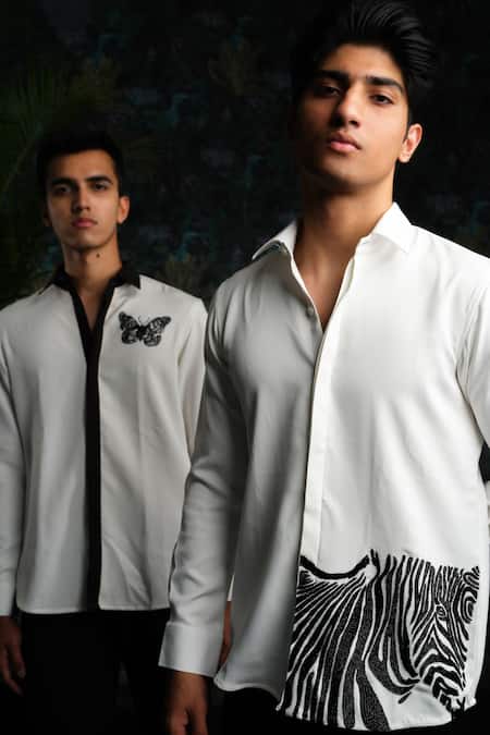 Buy_House Of Koa_White Crepe Embroidery Zira Print Shirt _Online_at_Aza_Fashions