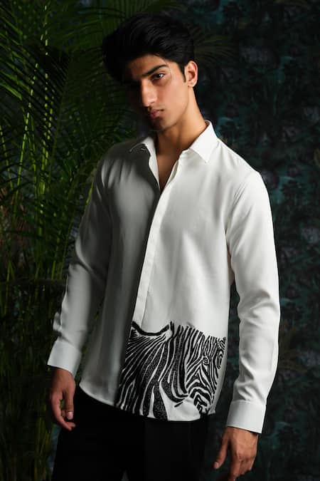 House Of Koa White Crepe Embroidery Zira Print Shirt 